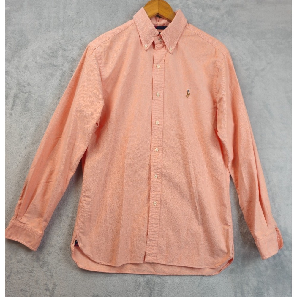 Polo Ralph Lauren Shirt Mens Medium Peach Solid Oxford Classic Fit Casual Work